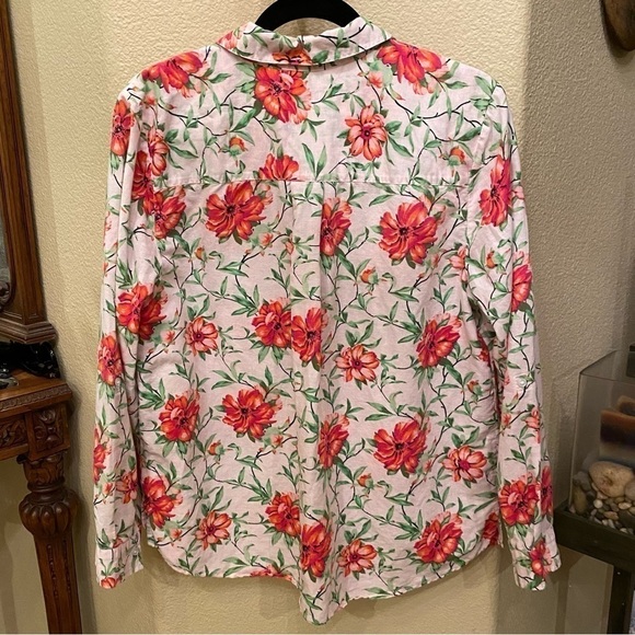 CHARTER CLUB Women Floral Linen Blend Button Long Sleeve Shirt Size Large - Picture 4 of 9